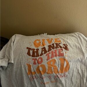 Port and Company Gray Tee with Brown and Orange Print